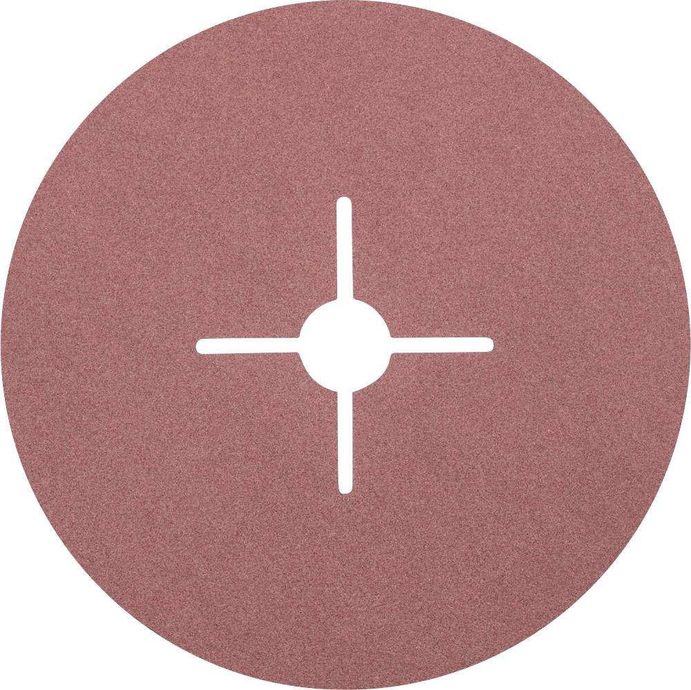 Un support de disque abrasif marron avec un trou central et quatre fentes symétriques, adapté aux travaux de meulage.