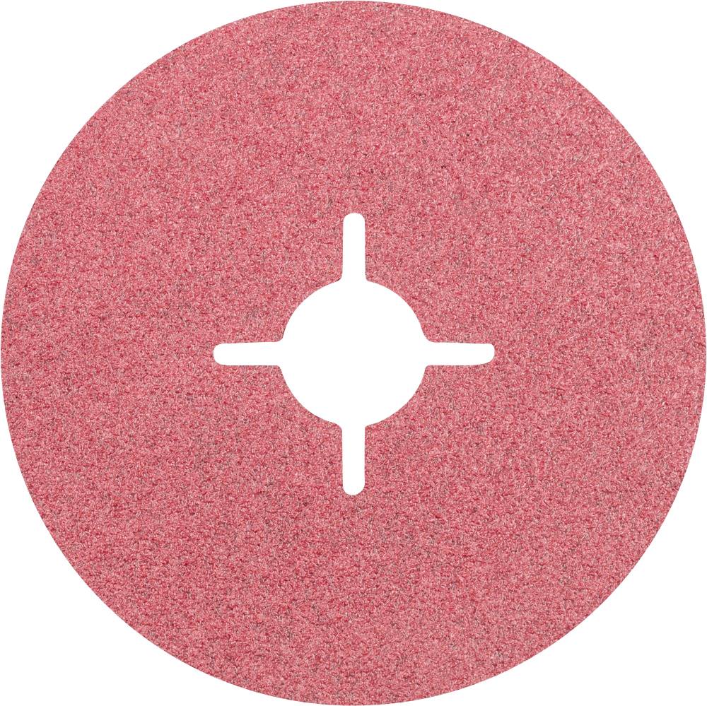 Un tampon de ponçage rond, rouge, avec une fente cruciforme centrale, adapté pour le nettoyage des sols ou les machines à polir.