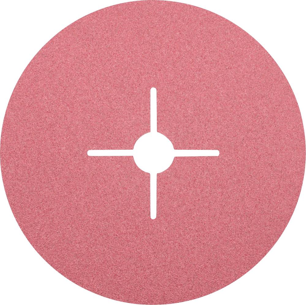 Un disque abrasif rond rose avec un motif en croix au centre.
