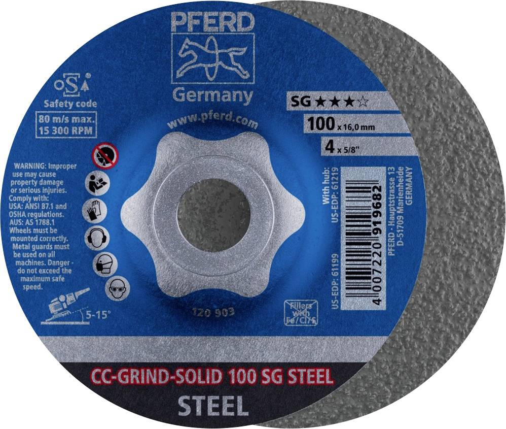 PFERD 64185100 CC-GRIND-SOLID 100 SG STEEL/16,0 Diamètre 100 mm Ø de perçage 16 mm 10 pc(s)