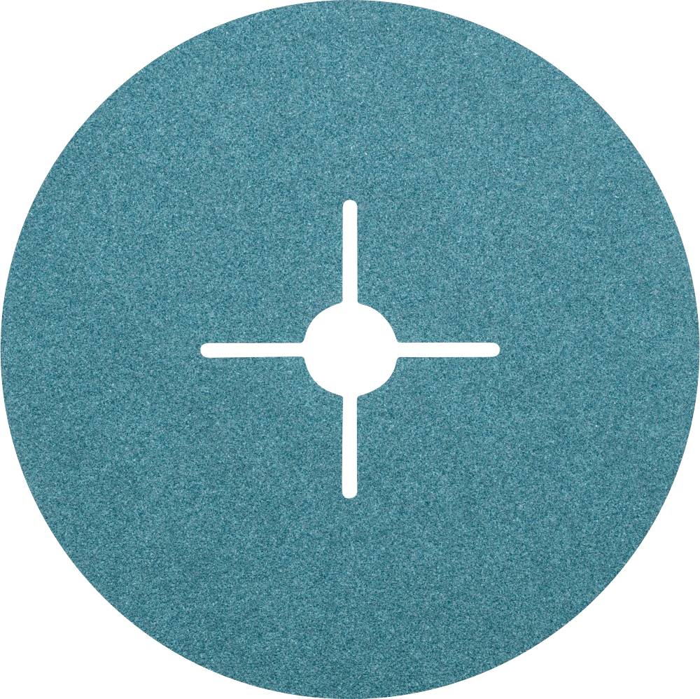 Un tampon de polissage rond de couleur turquoise avec un motif en croix blanc au centre.