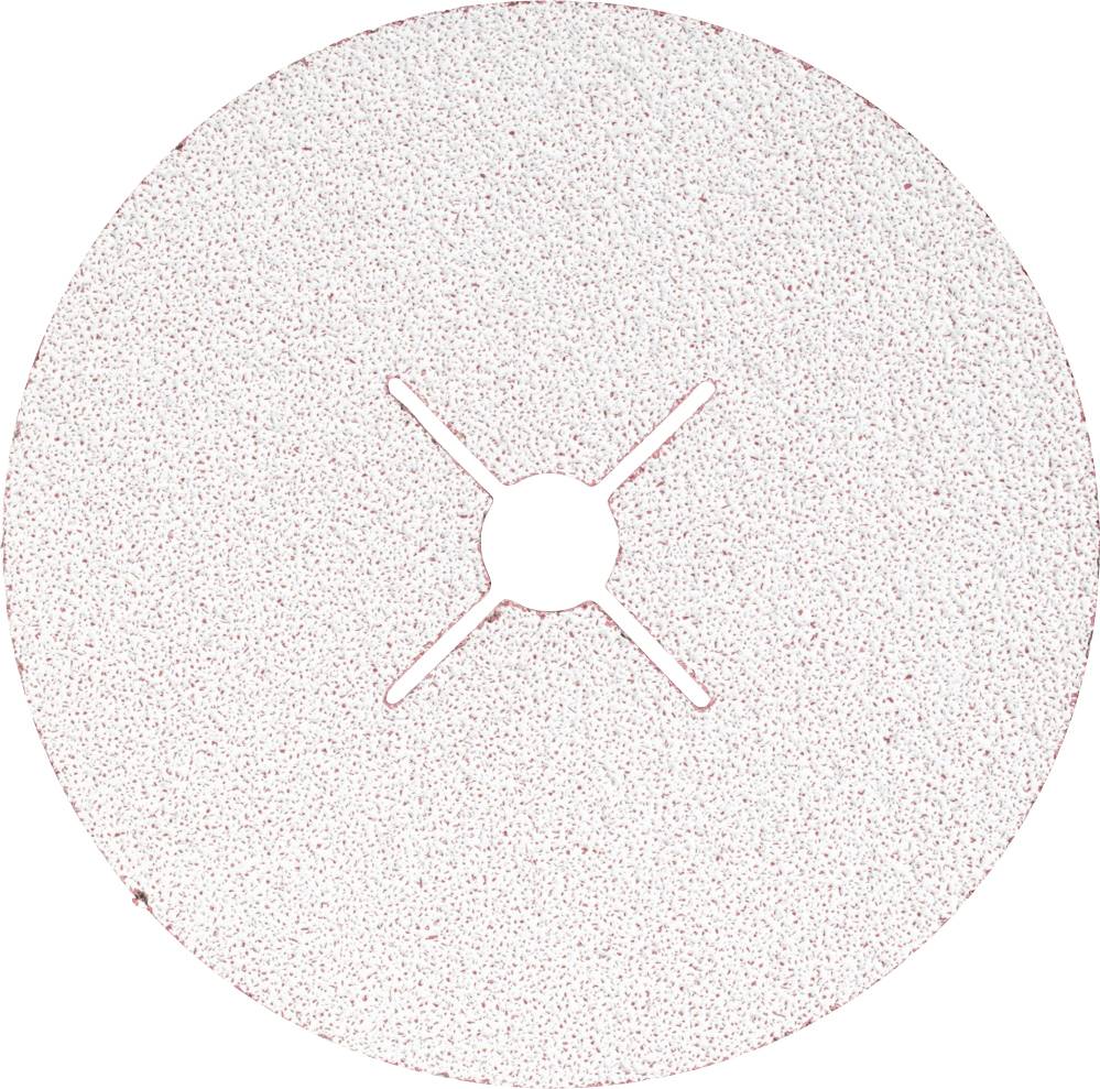 Disque abrasif gris avec un motif de points rouges et un trou central, entouré de traits légèrement plus visibles. Convient pour des applications industrielles.