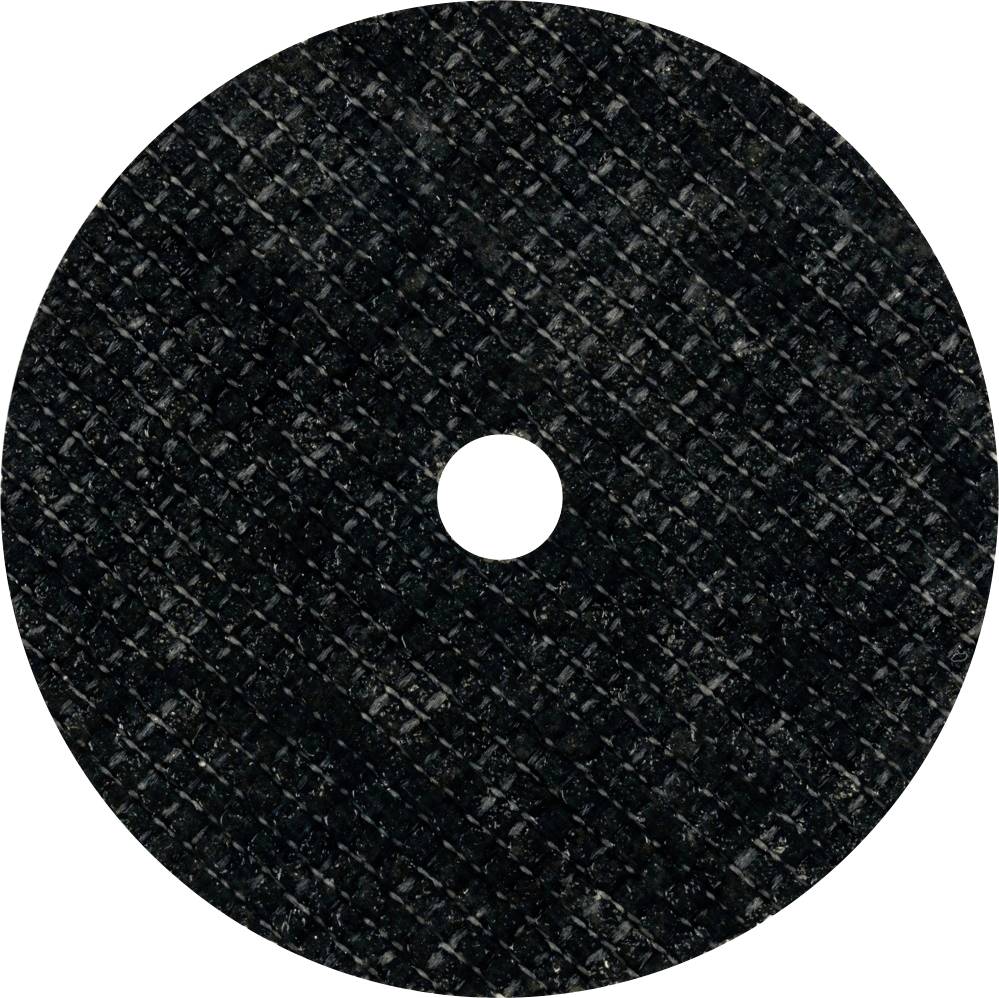 Un disque noir rond de meulage avec une surface texturée et un trou au centre.