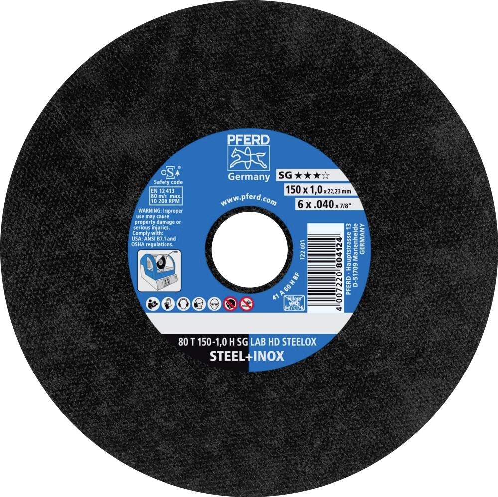 PFERD TOOLS 80 T 150-1,0 H SG LAB HD STEELOX/22,23 66300010 Disque à tronçonner 150 mm 25 pc(s) acier inoxydable, Acier de