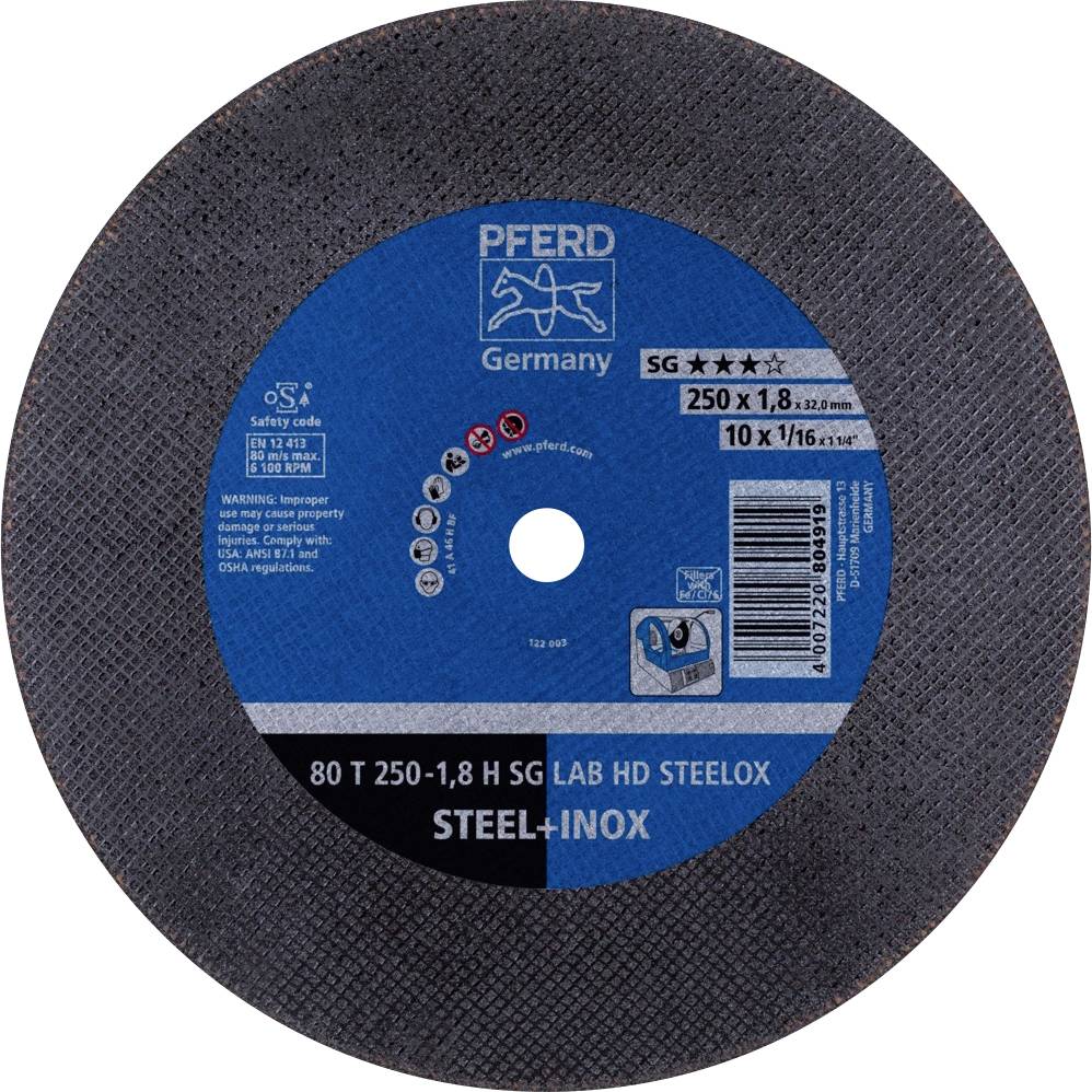 PFERD 80 T 250-1,8 H SG LAB HD STEELOX/32,0 66300050 Disque à tronçonner 250 mm 20 pc(s) acier inoxydable, Acier de traitement