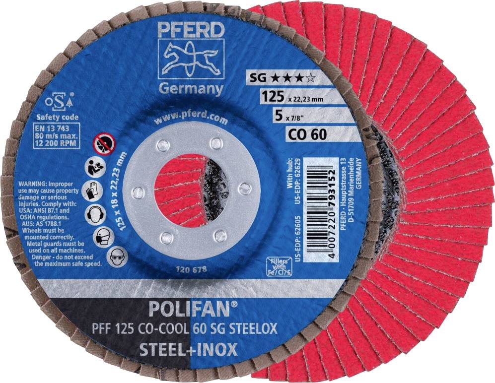PFERD 67660625 PFF 125 CO-COOL 60 SG STEELOX Disque segmenté Diamètre 125 mm Ø de perçage 22.23 mm Alliage d'aluminium, Alliage à