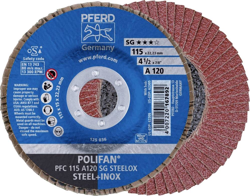 PFERD 67712115 PFC 115 A 120 SG STEELOX Disque segmenté Diamètre 115 mm Ø de perçage 22.23 mm acier inoxydable, acier 10 pc(s)