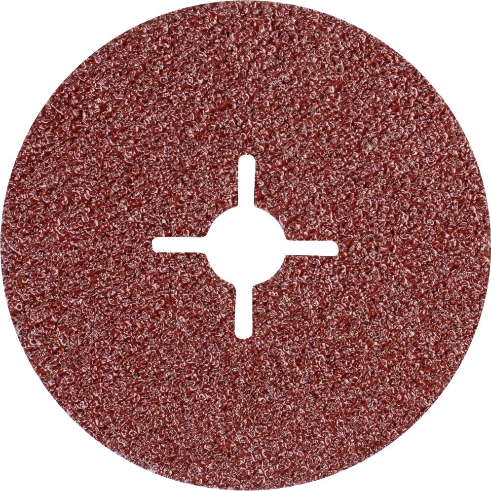 Disque abrasif marron avec ouverture en croix au centre, adapté pour les travaux de meulage sur différentes surfaces.