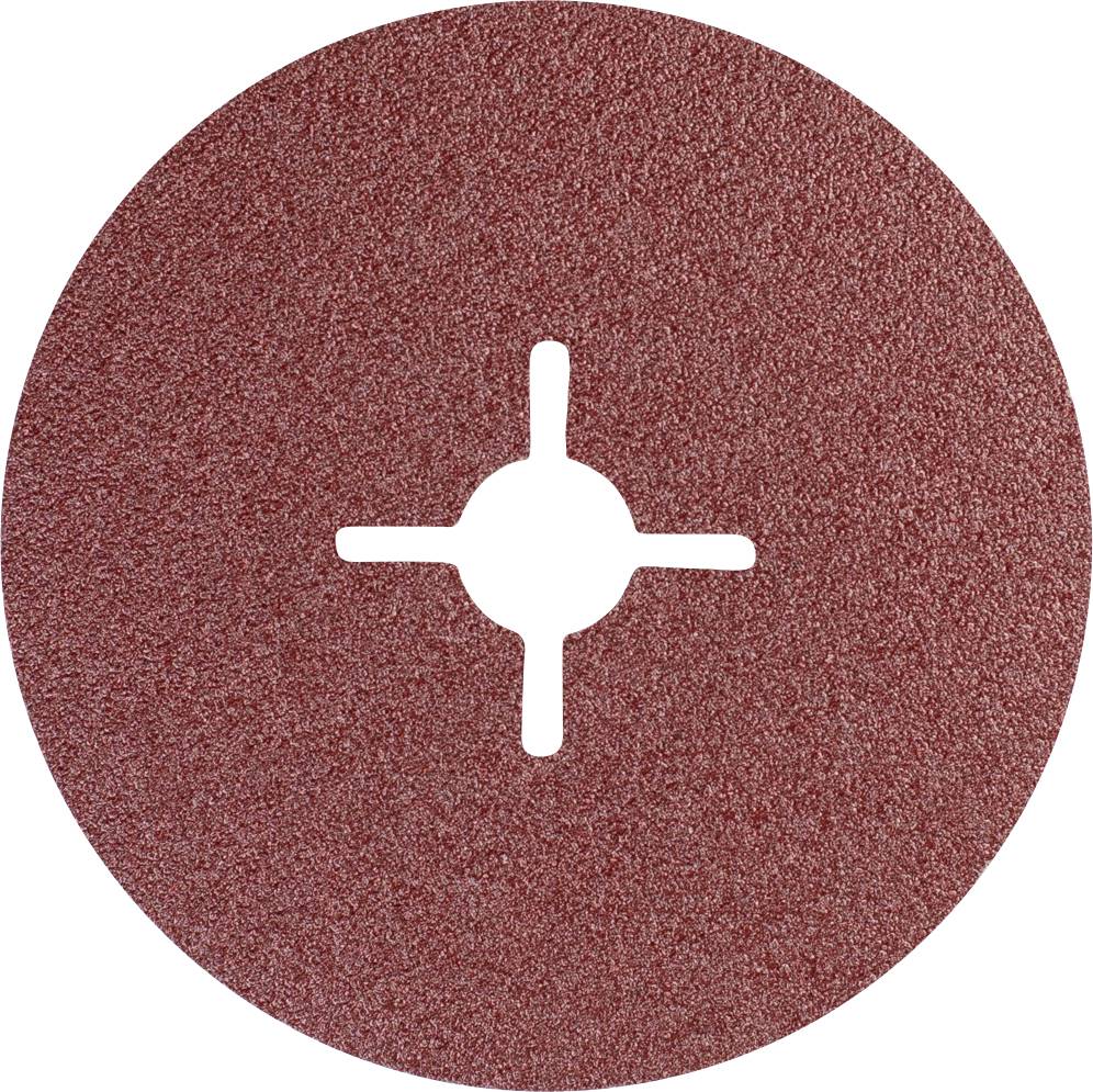 Une meule abrasive ronde avec une surface rugueuse de couleur rouge-brun et un trou central en forme de croix.