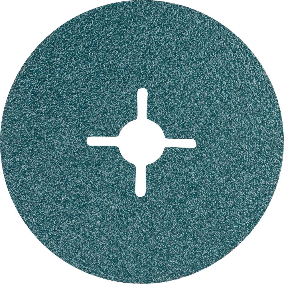 Un disque abrasif rond de couleur verte avec une ouverture cruciforme au centre. Adapté pour les travaux de ponçage sur différents matériaux.