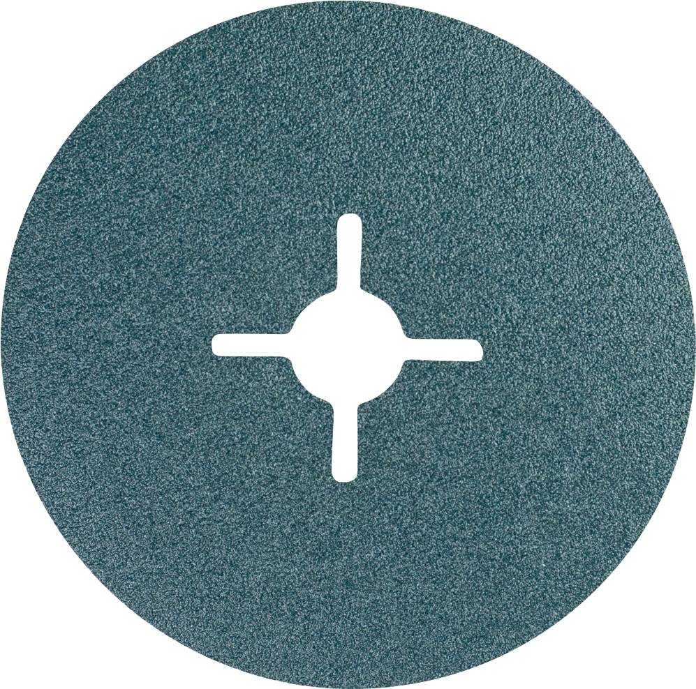 Une meule circulaire avec une ouverture en croix au centre. La surface est granuleuse et verte. Adaptée pour les travaux de meulage.