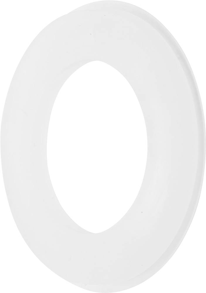 Un anneau ovale blanc en plastique à surface lisse, positionné de manière excentrée sur un fond neutre.