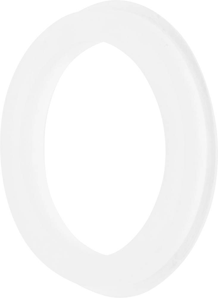 Un joint torique blanc et ovale, probablement destiné à un appareil sanitaire ou ménager, sur un fond blanc.