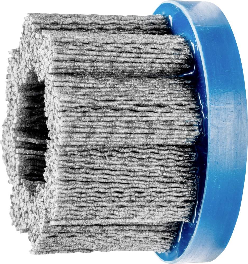 Brosse grise avec bordure bleue. Les poils de la brosse sont denses et structurés.