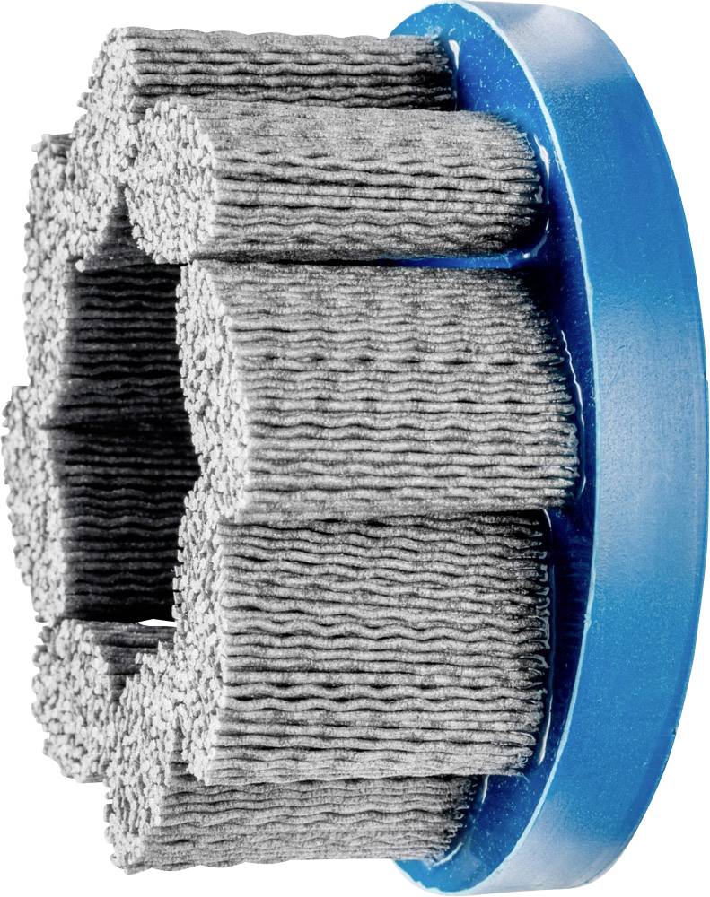 Brosse grise à poils ondulés sur support bleu, adaptée aux travaux de nettoyage exigeants.
