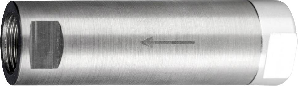 Cylindre métallique avec une flèche gravée indiquant une direction précise.