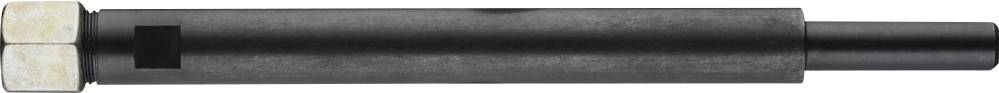 Un long boulon métallique cylindrique avec une extrémité hexagonale, probablement un outil ou un composant, est posé horizontalement.