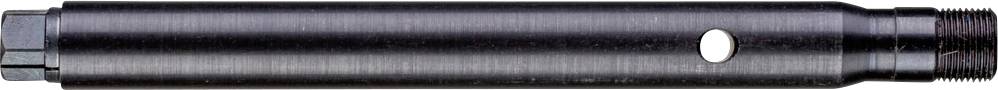 Un tube métallique noir, cylindrique, avec une finition lisse et brillante, percé d'un trou rond en son centre.