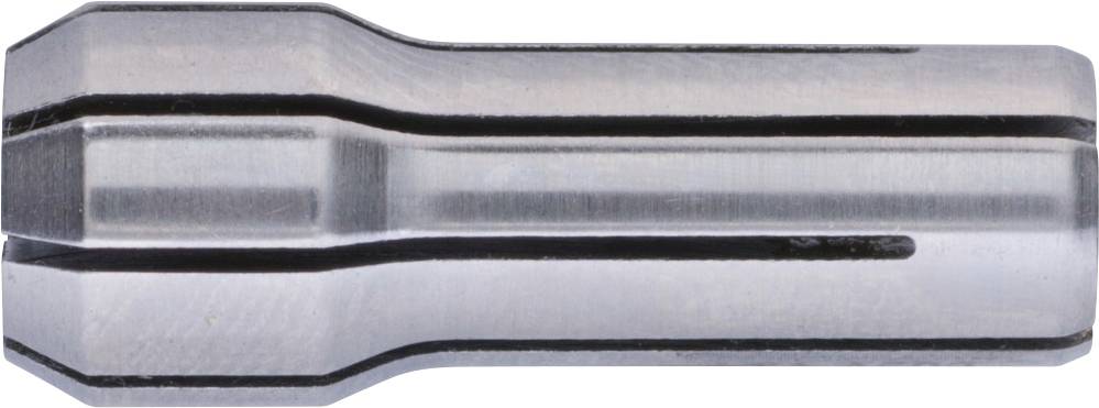 Une pince de serrage métallique, cylindrique avec des encoches longitudinales, est utilisée dans les machines-outils pour la fixation.