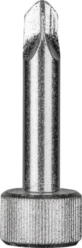 Un embout de tournevis en argent avec une pointe cruciforme et une poignée striée.
