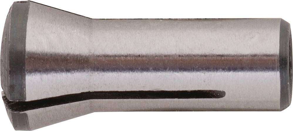 Pince métallique de forme cylindrique avec une fente étroite sur un côté, utilisée pour la fixation ou la connexion de composants.