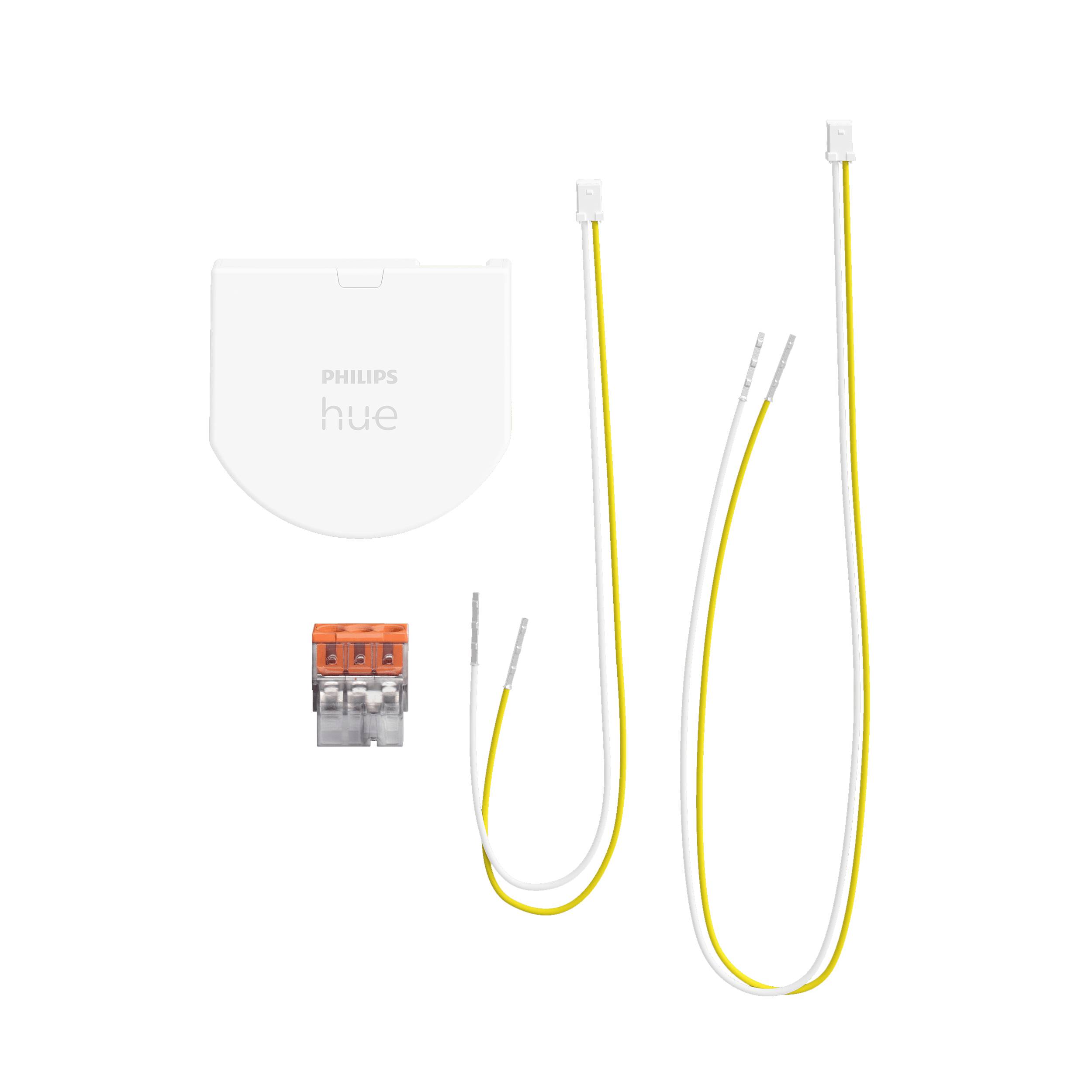 Un module Philips Hue avec des câbles et un élément de connexion. Utilisé pour l'installation de systèmes d'éclairage LED intelligents.