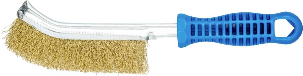 Brosse métallique avec manche courbé. Poignée d'insertion bleue et ergonomique. Idéale pour éliminer la rouille ou la peinture.