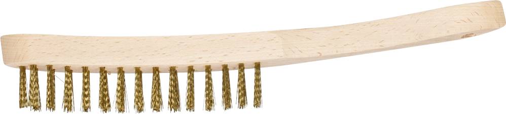 Brosse avec manche en bois et poils métalliques, typique pour le nettoyage des surfaces métalliques.