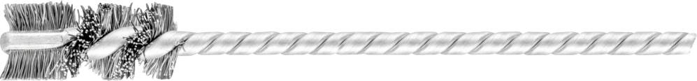 Une tige spiralée en acier avec des poils pour nettoyer des tuyaux ou des cylindres.
