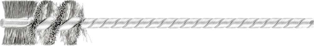 Outil de nettoyage à brosse avec tige métallique spiralée, entourée de poils, adapté au nettoyage des tuyaux ou des cylindres.