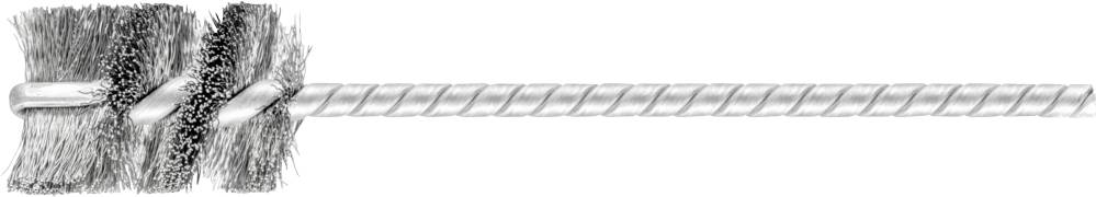 Brosse métallique à deux têtes de brosse et manche torsadé, utilisée pour nettoyer des ouvertures étroites de tuyaux ou de cylindres.