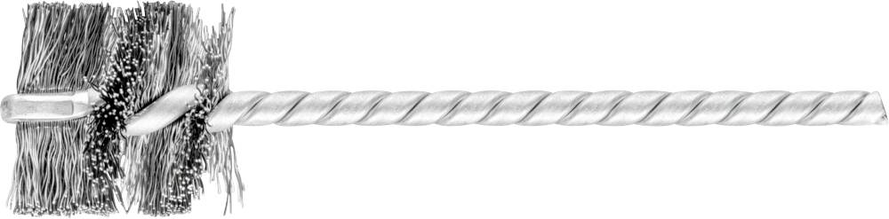 Brosse métallique à poils disposés en spirale, utilisée pour le nettoyage des tuyaux ou des cylindres.