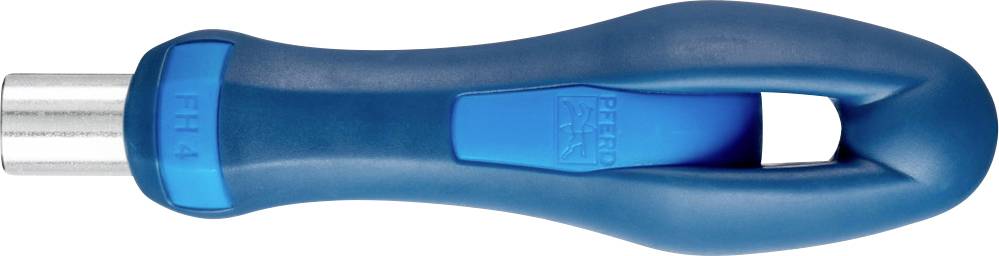 Une poignée de tournevis bleue à forme ergonomique et à embout métallique, adaptée à différents types de têtes de tournevis.
