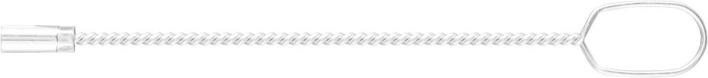 Un fil spiral simple, transparent, avec une boucle à l'extrémité, utilisé pour attacher ou sécuriser des objets ou des câbles.