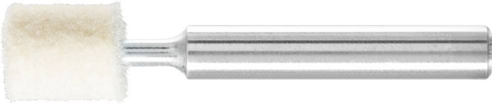 Un embout de polissage cylindrique à surface douce, beige, avec un manche métallique. Adapté pour un polissage précis.