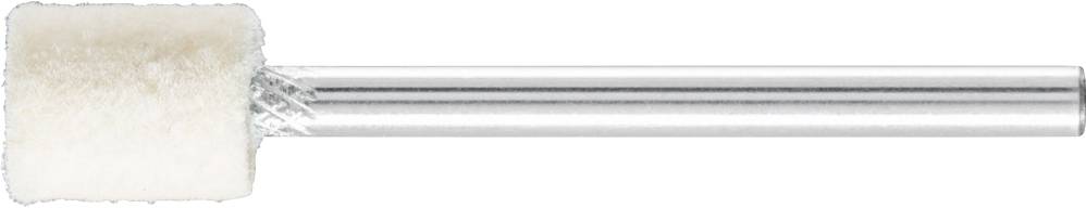 Embout de meulage cylindrique avec surface en feutre blanc et manche métallique ; utilisé pour les travaux de polissage.