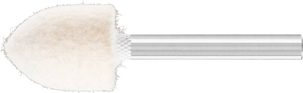 Un manche métallique avec un embout sphérique doux de couleur beige, qui ressemble à un accessoire d'outil de polissage.