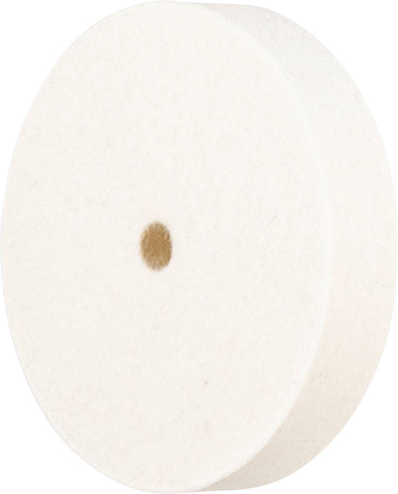 Disque de feutre blanc avec un petit trou centré au milieu, utilisé comme outil de meulage ou de polissage pour une finition de surface fine.