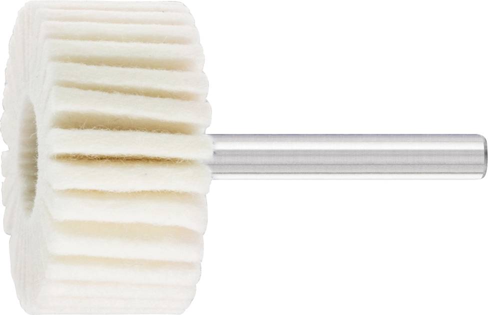 Un embout de polissage en feutre blanc avec un manche en métal, utilisé pour les travaux de meulage et de polissage.