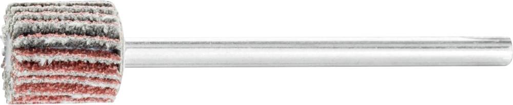 Essai pour un outil de rotation équipé de bandes de feutre gris et rouge, adapté au ponçage ou au polissage de surfaces.