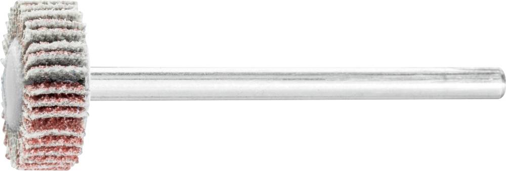 Un rouleau abrasif multicouche en tissu pour l'usinage des métaux, fixé sur une longue tige métallique.