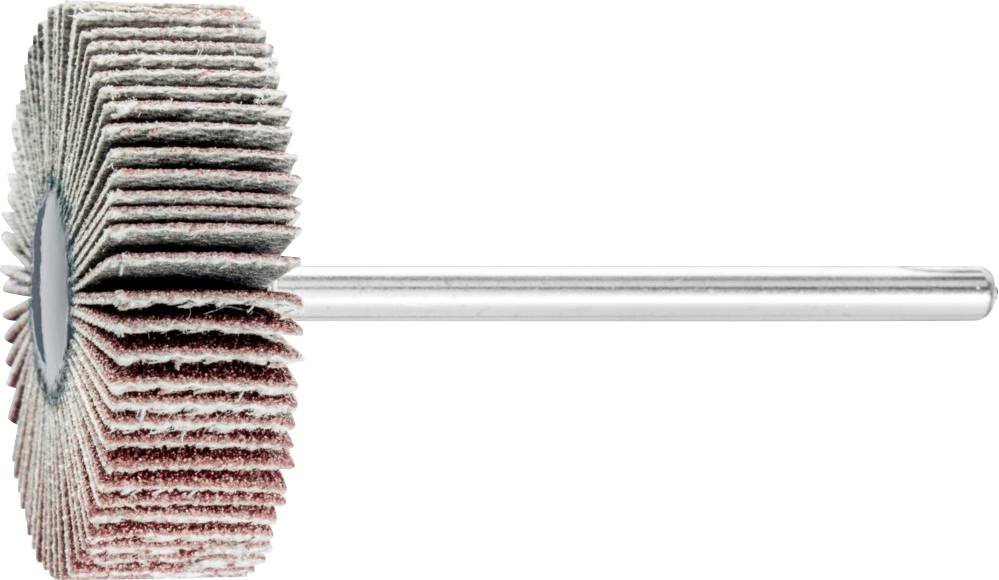 Tampon de ponçage avec plusieurs couches de papier abrasif sur une tige métallique. Utilisé pour polir et lisser des surfaces.