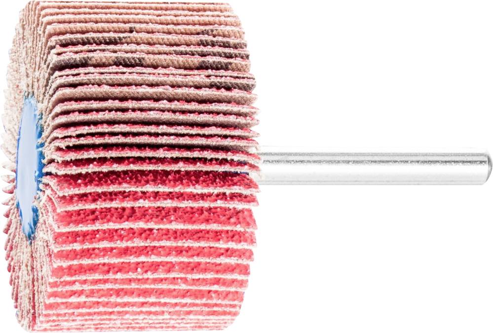 Un outil de meulage doté de lames abrasives disposées radialement sur un arbre, utilisé pour le traitement des surfaces.