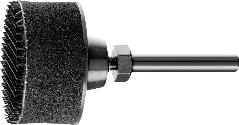 Un outil de meulage cylindrique à surface fine et rugueuse fixé sur une tige métallique. Adapté pour un meulage précis.