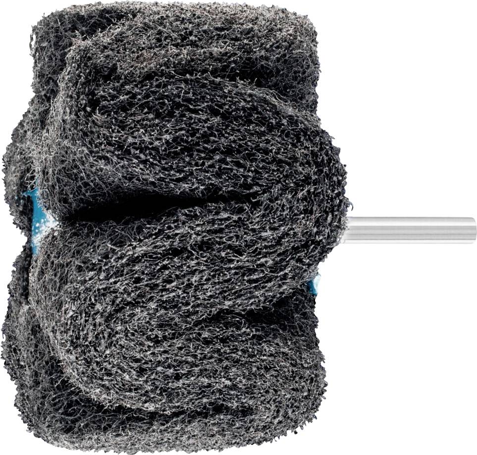 Un embout de meulage noir avec tige métallique pour montage sur des outils. Il est utilisé pour le traitement de surface des matériaux.