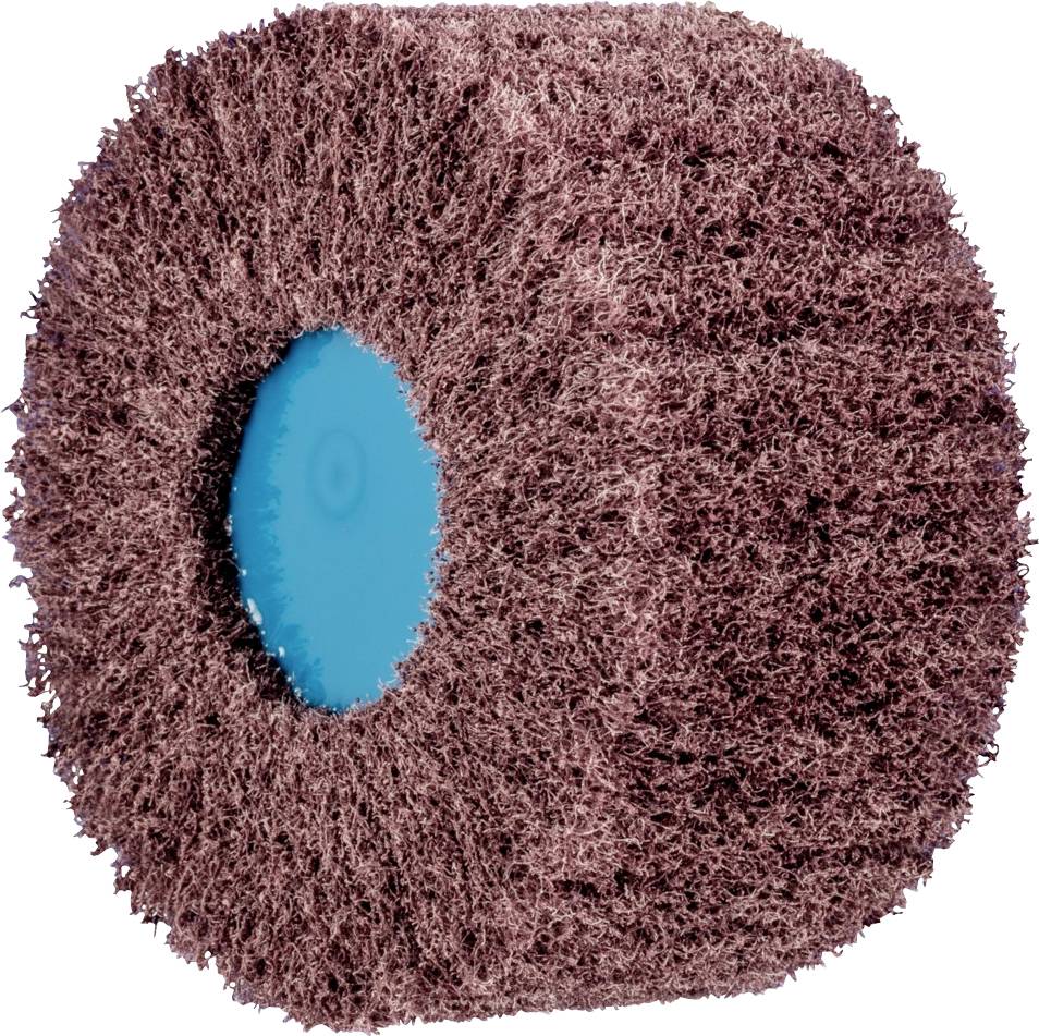 Disque abrasif brun avec centre bleu, adapté pour les travaux de polissage et de meulage.
