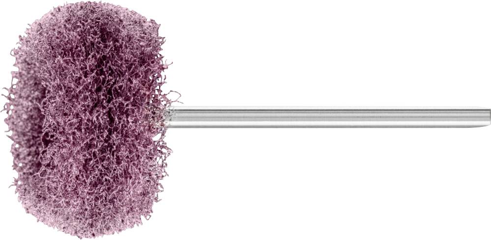 Un embout de polissage rouge-violet à surface texturée, fixé sur un manche métallique, conçu pour un nettoyage dentaire professionnel et en douceur.