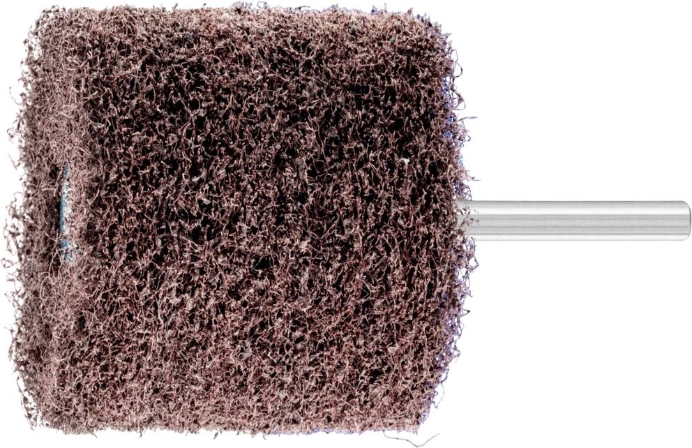 Un embout marron à surface de type brosse et tige argentée, utilisé pour les machines de polissage ou de meulage.