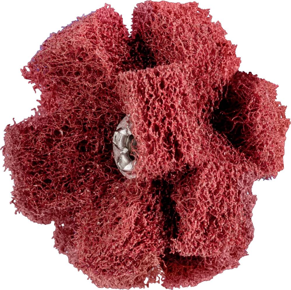 Un éponge de loofa rouge à l'aspect floral, utilisée pour exfolier la peau.