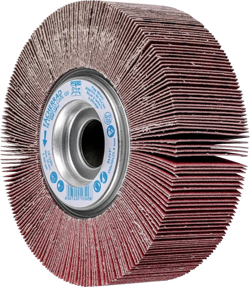 Disque abrasif brun-rouge avec armature métallique, utilisé pour le traitement de surface et le polissage.